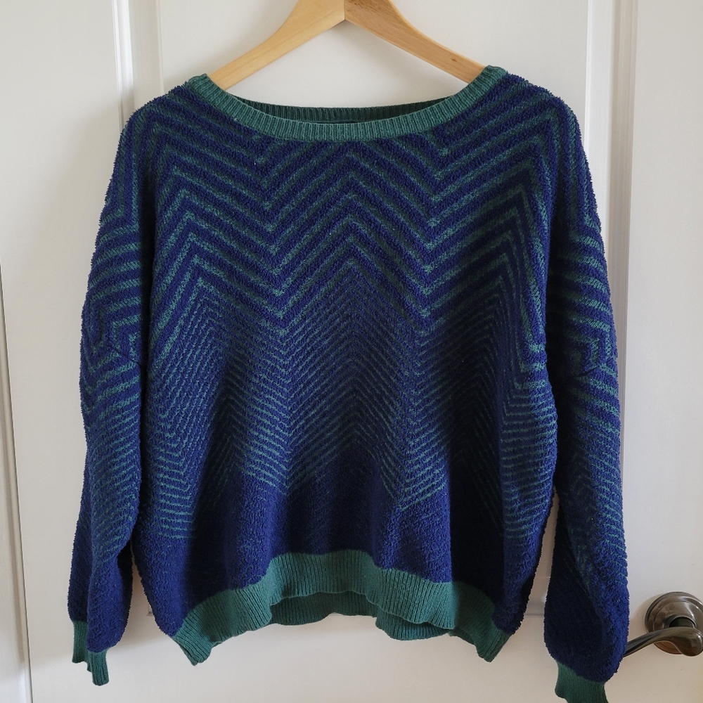 Lumiere Got Snow Chevron Green Blue Knit Sweater Size S